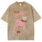 Unisex Yayoi Kusama Cat With Dots Printed Washed Tee