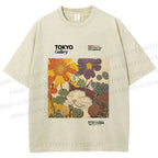 Unisex Cat in Flowers Poster Printed Washed Tee