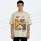 Unisex Cat in Flowers Poster Printed Washed Tee
