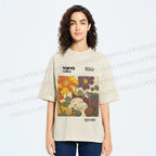 Unisex Cat in Flowers Poster Printed Washed Tee
