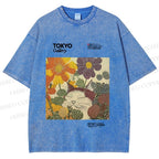 Unisex Cat in Flowers Poster Printed Washed Tee