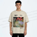Unisex Mushroom Flowers Poster Printed Washed Tee