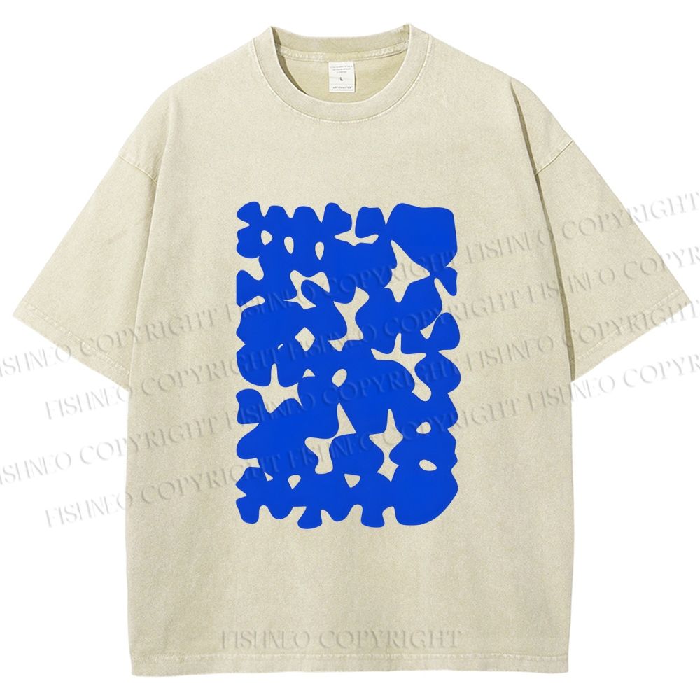 Unisex Cobalt Blotch Grid Printed Washed Tee