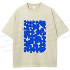 Unisex Cobalt Blotch Grid Printed Washed Tee