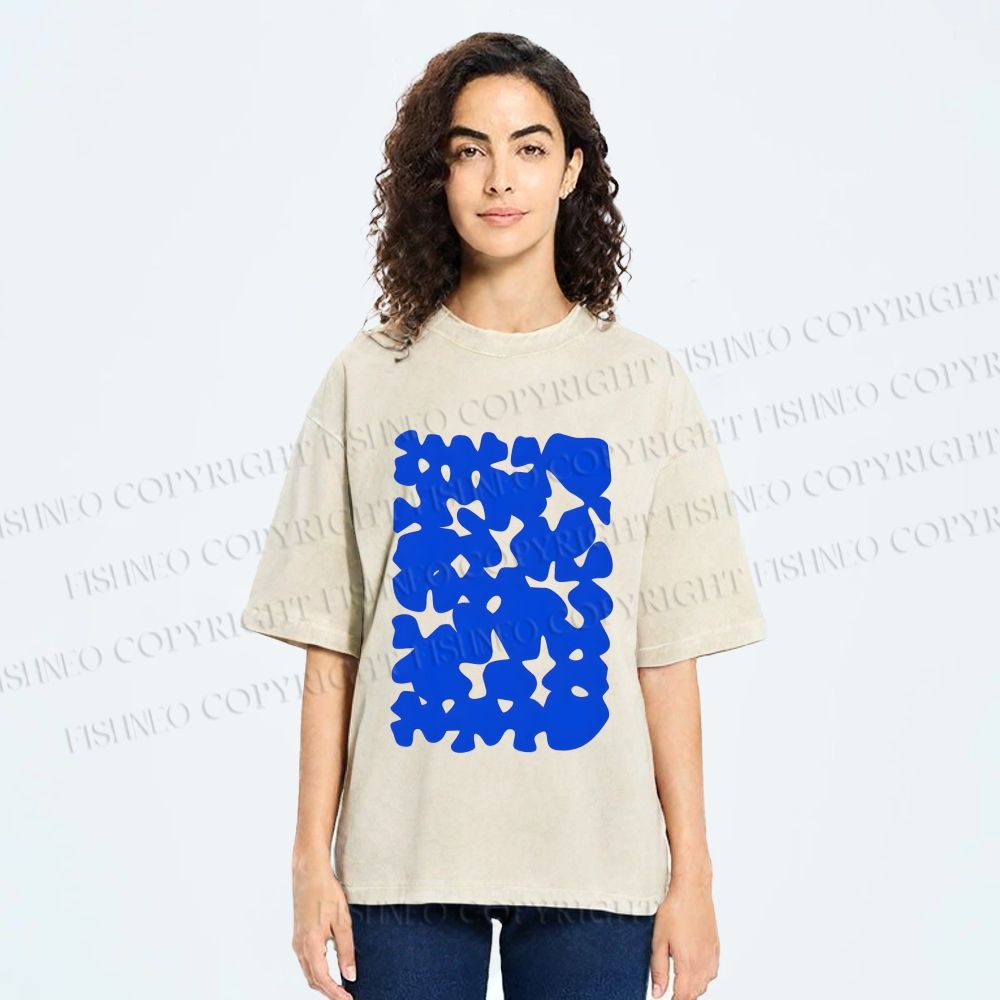 Unisex Cobalt Blotch Grid Printed Washed Tee