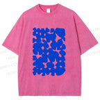 Unisex Cobalt Blotch Grid Printed Washed Tee