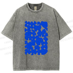 Unisex Cobalt Blotch Grid Printed Washed Tee
