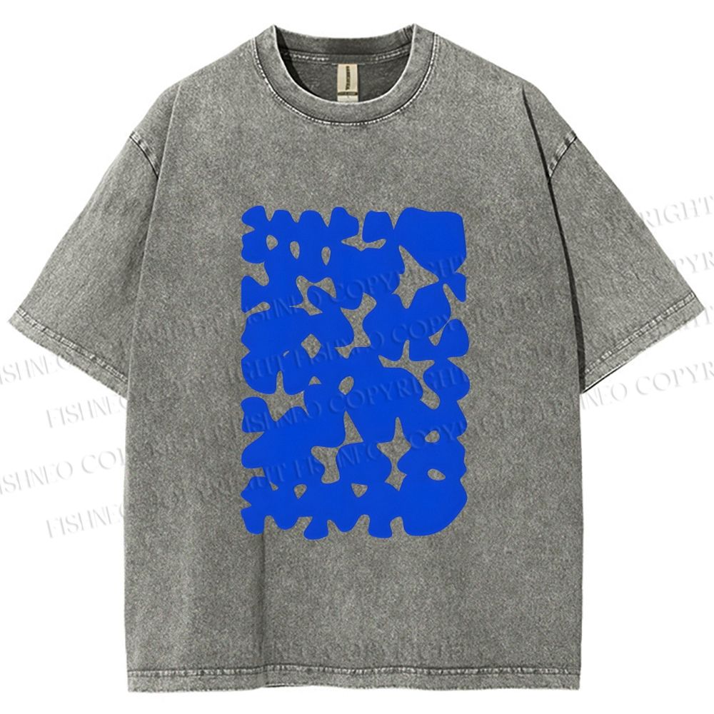 Unisex Cobalt Blotch Grid Printed Washed Tee