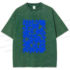 Unisex Cobalt Blotch Grid Printed Washed Tee