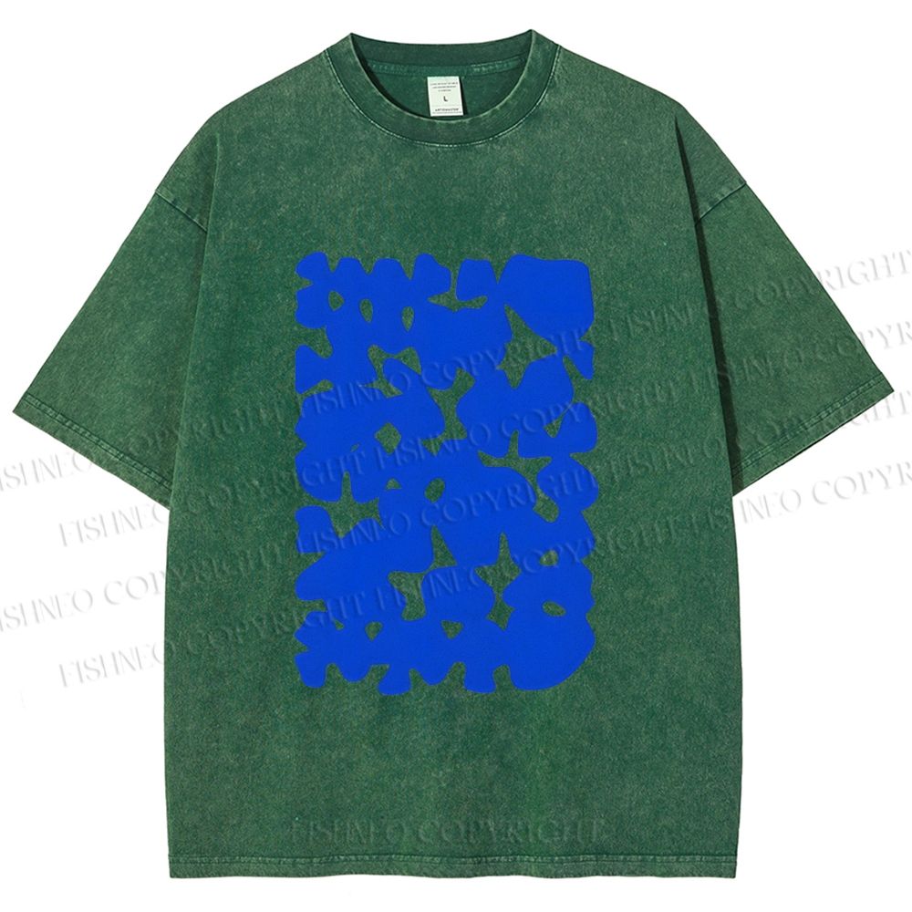 Unisex Cobalt Blotch Grid Printed Washed Tee