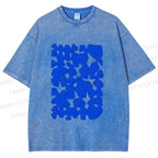 Unisex Cobalt Blotch Grid Printed Washed Tee