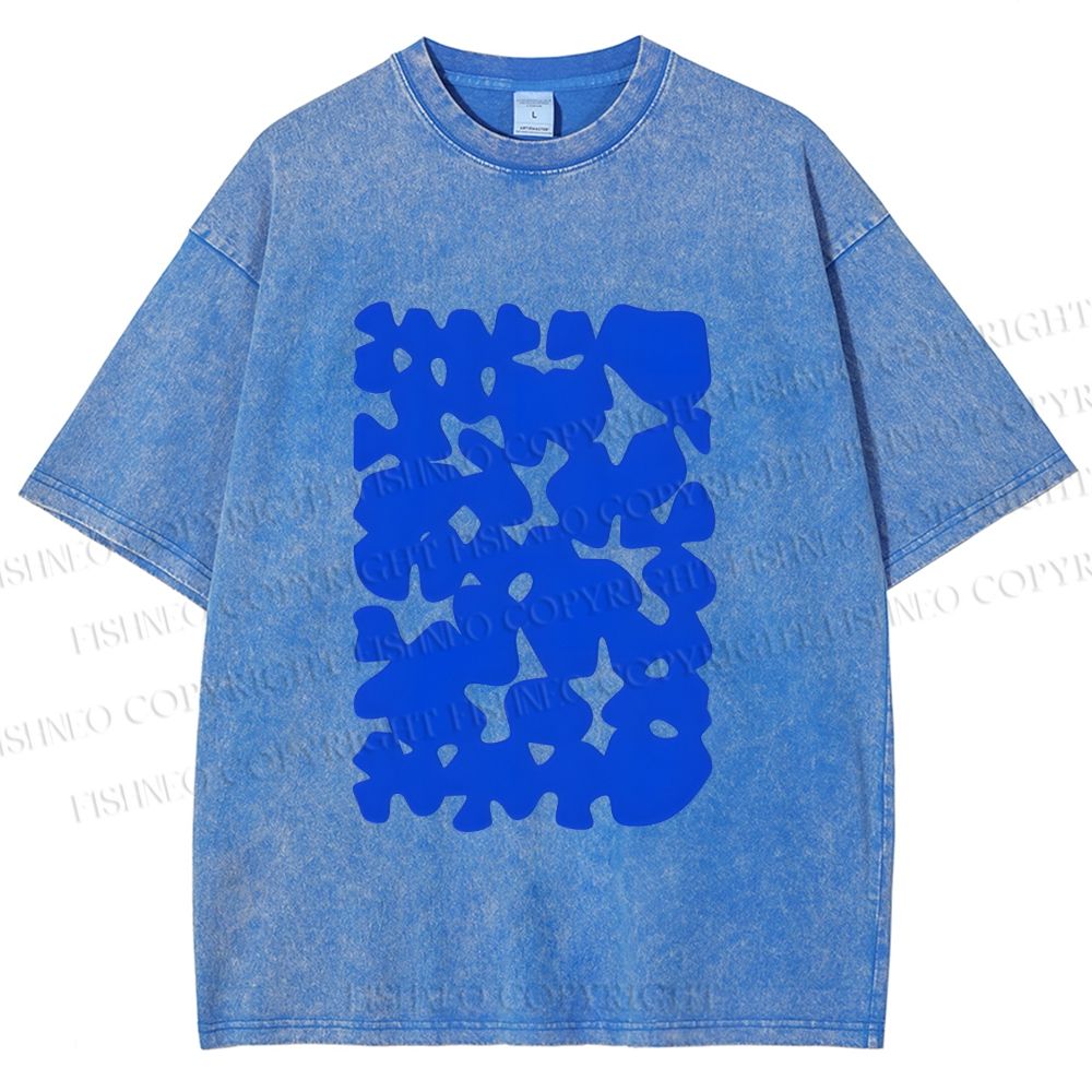 Unisex Cobalt Blotch Grid Printed Washed Tee