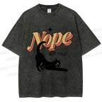 Unisex Nope Lazy Cat Printed Washed Tee