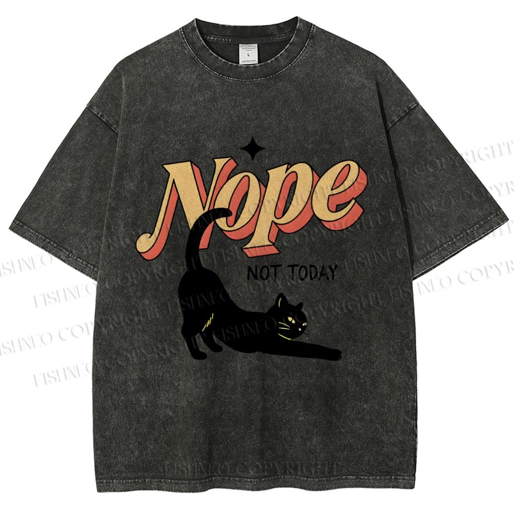 Unisex Nope Lazy Cat Printed Washed Tee