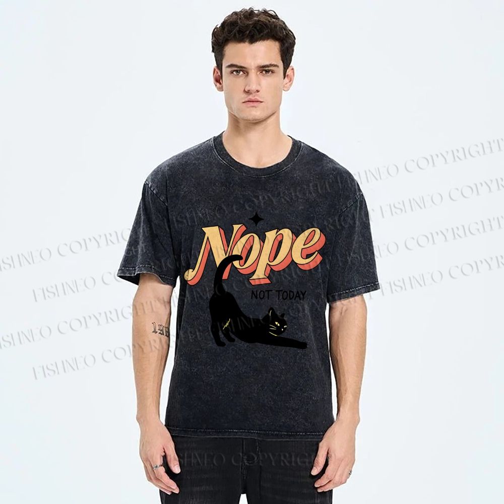Unisex Nope Lazy Cat Printed Washed Tee