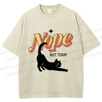 Unisex Nope Lazy Cat Printed Washed Tee