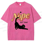Unisex Nope Lazy Cat Printed Washed Tee