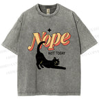 Unisex Nope Lazy Cat Printed Washed Tee