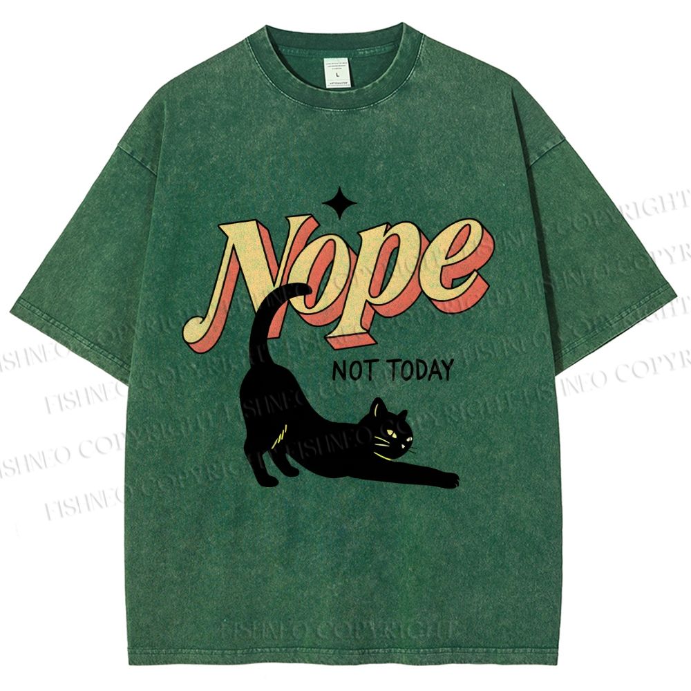 Unisex Nope Lazy Cat Printed Washed Tee