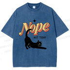 Unisex Nope Lazy Cat Printed Washed Tee