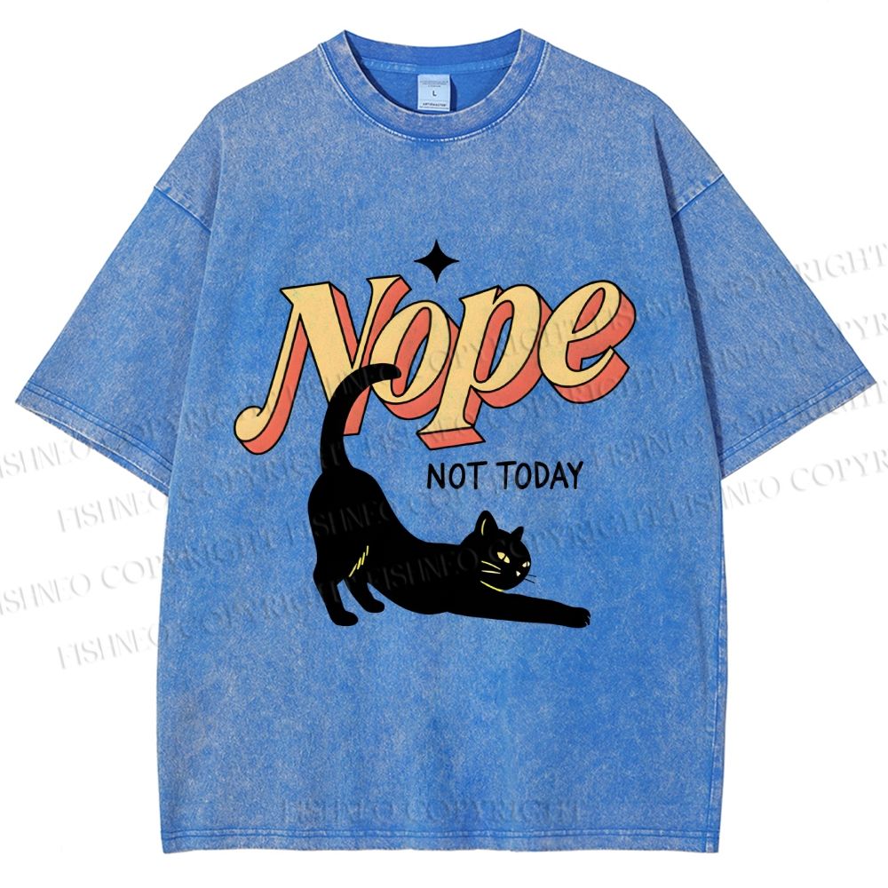 Unisex Nope Lazy Cat Printed Washed Tee