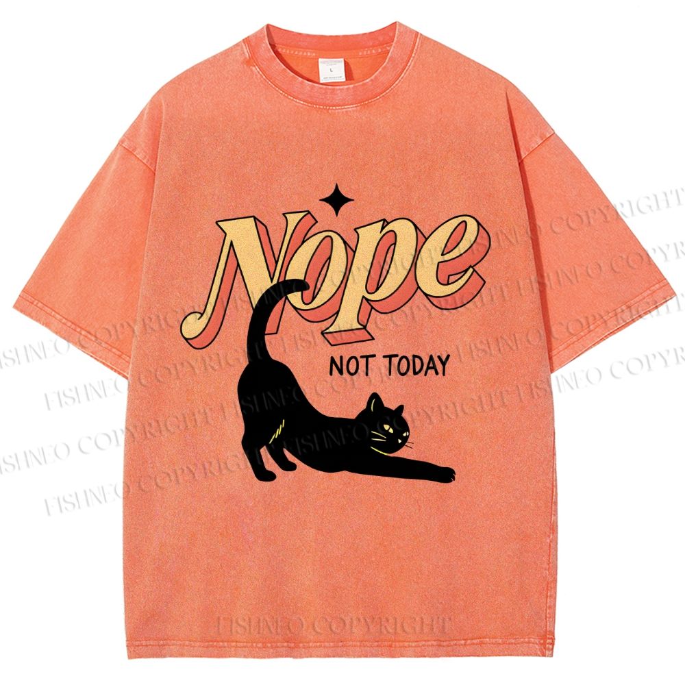 Unisex Nope Lazy Cat Printed Washed Tee