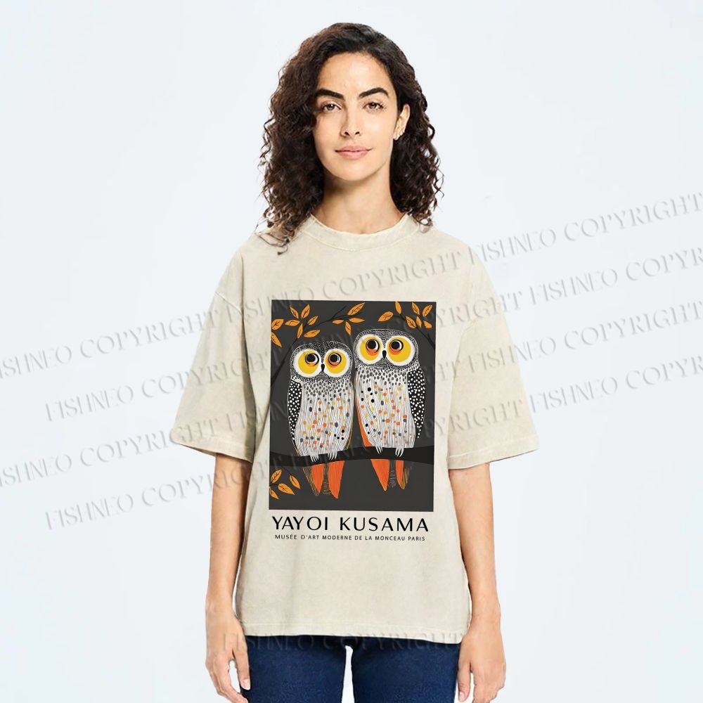 Unisex Dotty Owl Duo Printed Washed Tee