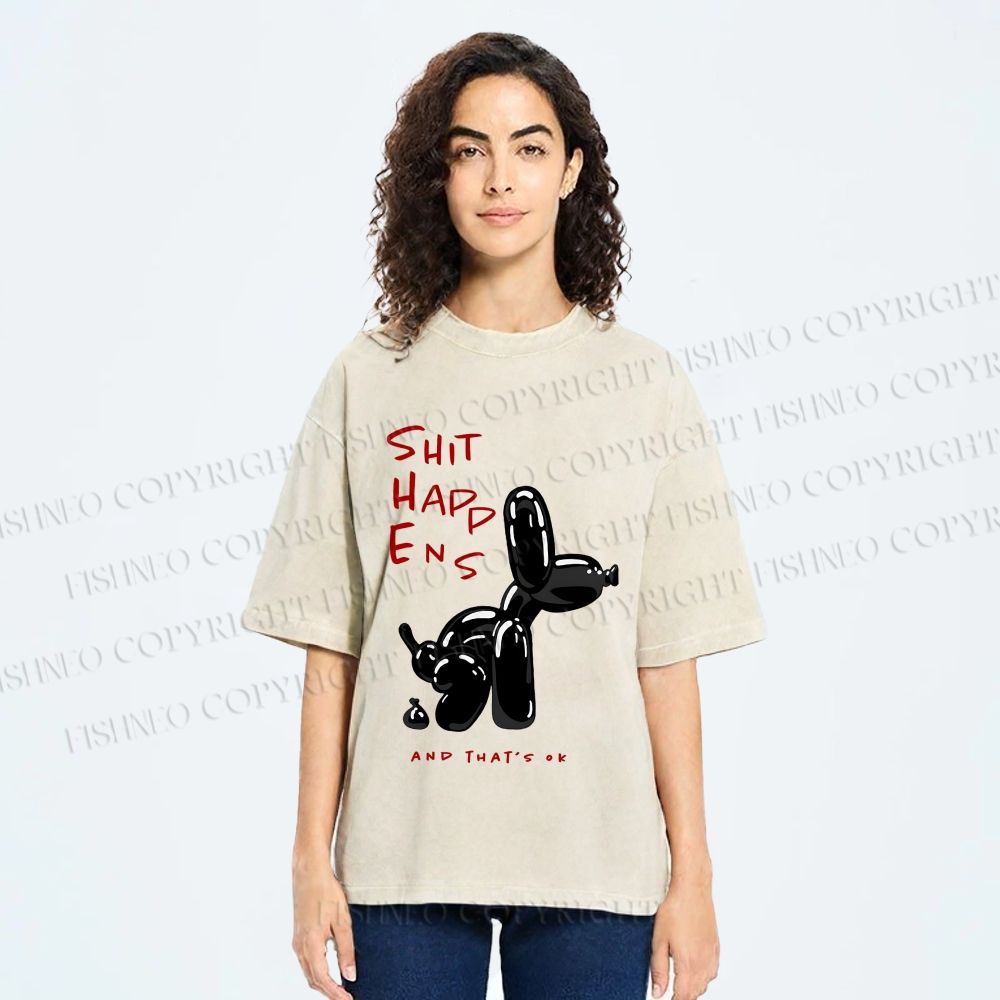 Unisex Balloon Dog Oops Printed Washed Tee