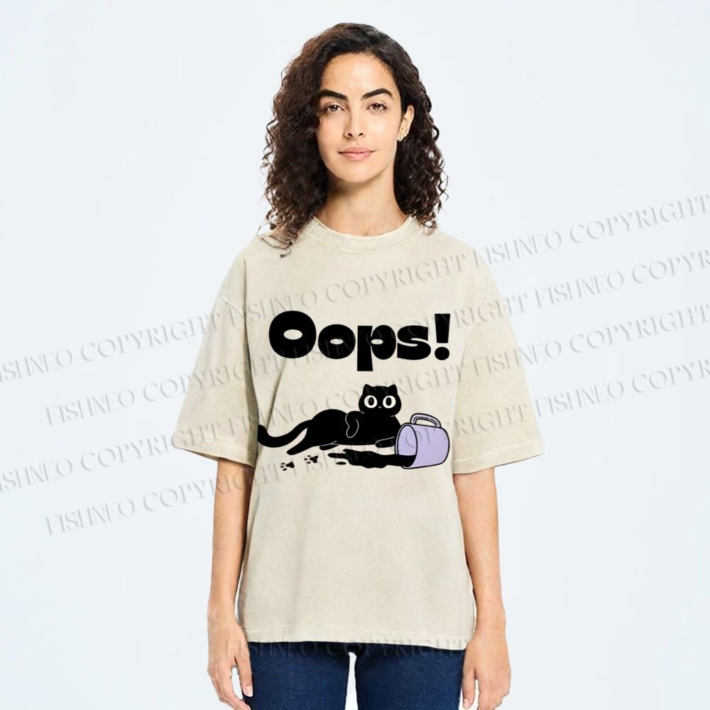 Unisex Oops Paint Spill Cat Printed Washed Tee