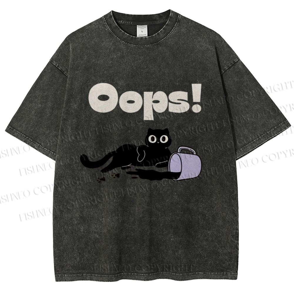 Unisex Oops Paint Spill Cat Printed Washed Tee