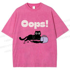 Unisex Oops Paint Spill Cat Printed Washed Tee