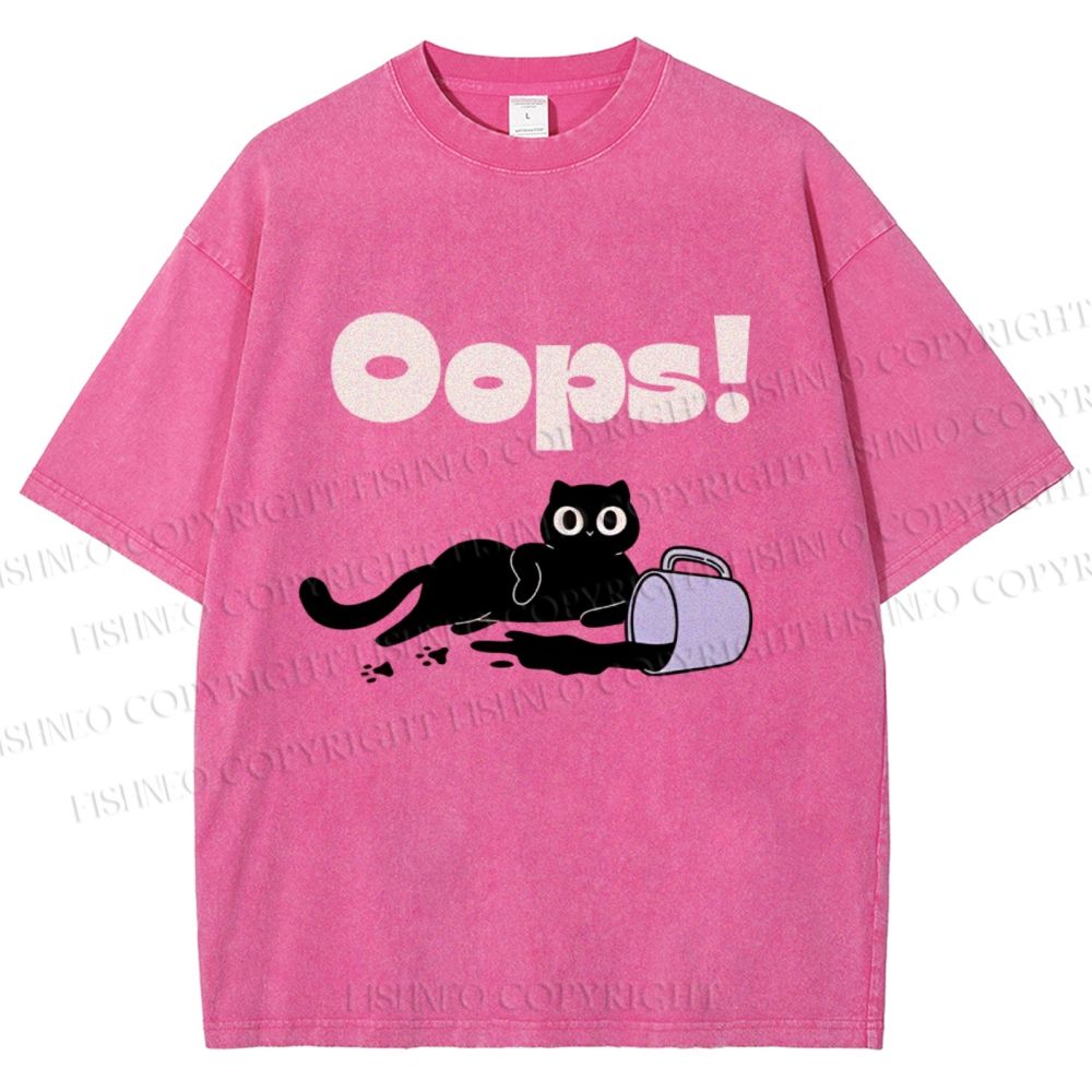 Unisex Oops Paint Spill Cat Printed Washed Tee