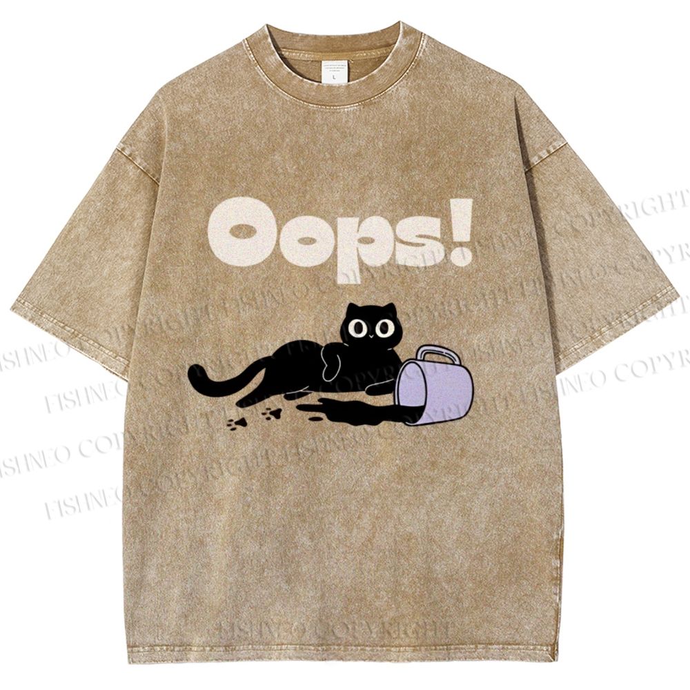 Unisex Oops Paint Spill Cat Printed Washed Tee