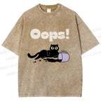 Unisex Oops Paint Spill Cat Printed Washed Tee