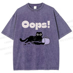 Unisex Oops Paint Spill Cat Printed Washed Tee