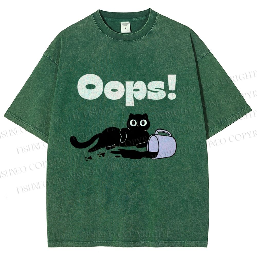Unisex Oops Paint Spill Cat Printed Washed Tee
