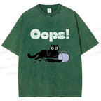 Unisex Oops Paint Spill Cat Printed Washed Tee