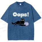Unisex Oops Paint Spill Cat Printed Washed Tee