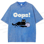 Unisex Oops Paint Spill Cat Printed Washed Tee