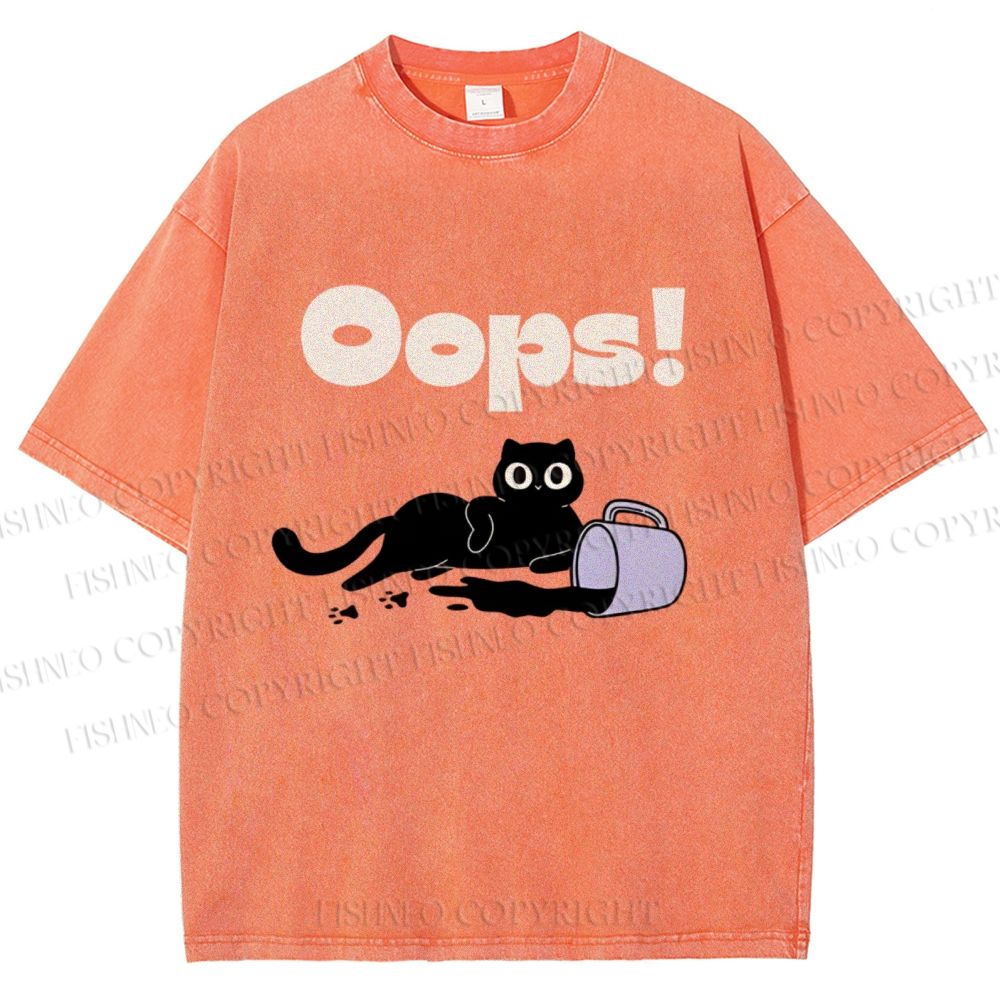 Unisex Oops Paint Spill Cat Printed Washed Tee