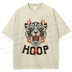 Unisex Hoop Tiger Printed Washed Tee
