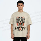 Unisex Hoop Tiger Printed Washed Tee