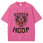 Unisex Hoop Tiger Printed Washed Tee