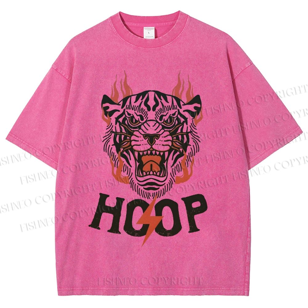 Unisex Hoop Tiger Printed Washed Tee