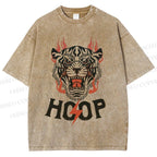 Unisex Hoop Tiger Printed Washed Tee