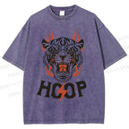 Unisex Hoop Tiger Printed Washed Tee