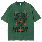 Unisex Hoop Tiger Printed Washed Tee