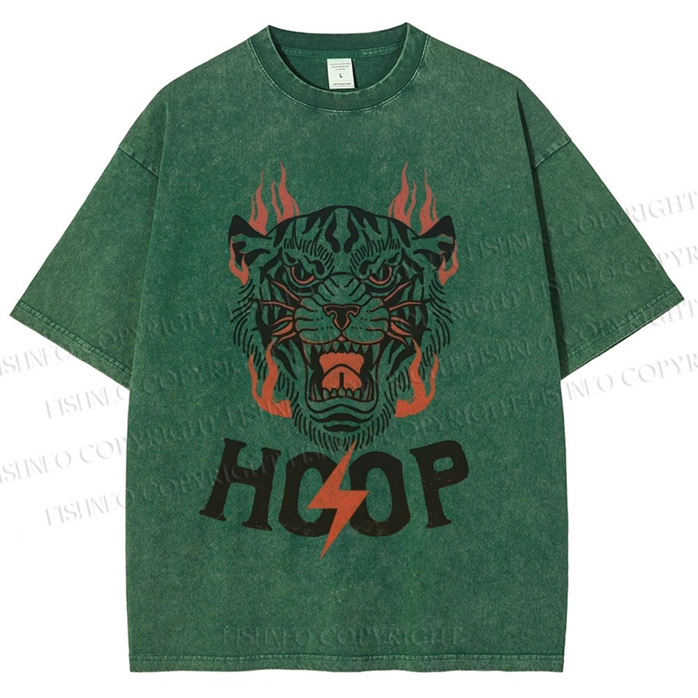 Unisex Hoop Tiger Printed Washed Tee