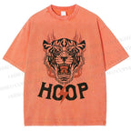 Unisex Hoop Tiger Printed Washed Tee