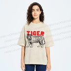 Unisex Tiger Printed Washed Tee